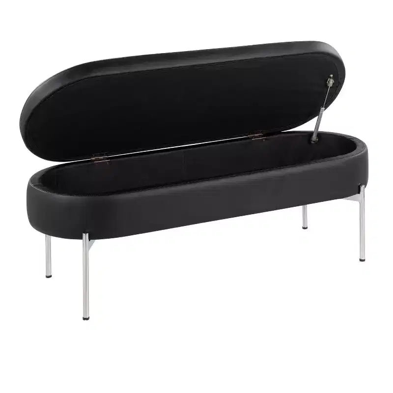 Banc de rangement en similicuir et chrome

