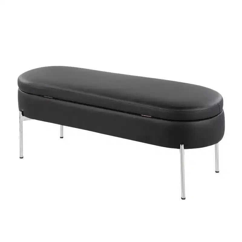 Banc de rangement en similicuir et chrome

