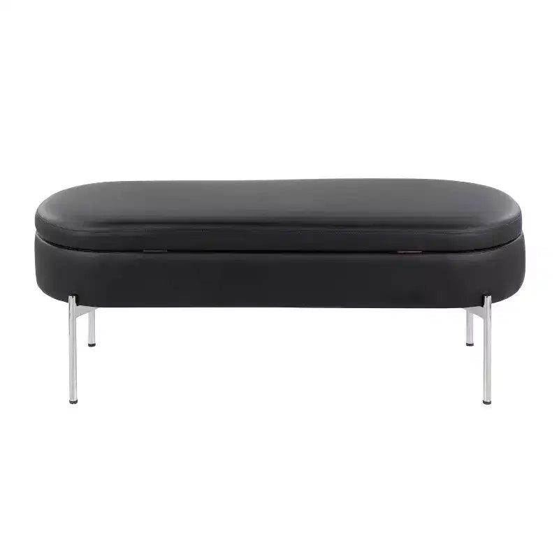 Banc de rangement en similicuir et chrome

