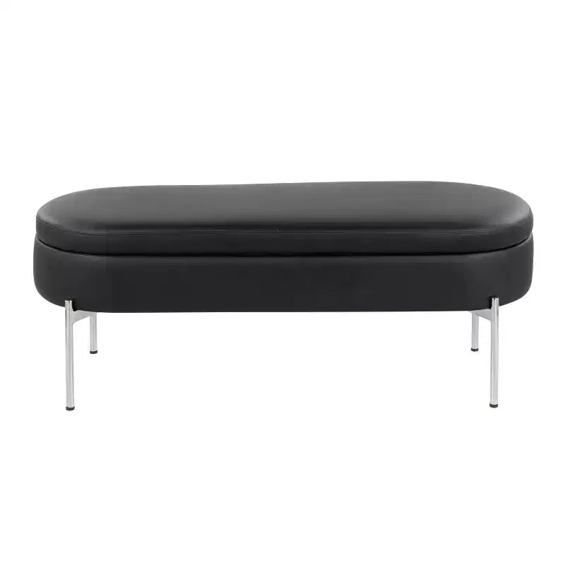 Banc de rangement en similicuir et chrome

