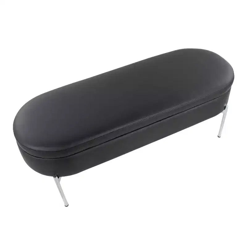 Banc de rangement en similicuir et chrome

