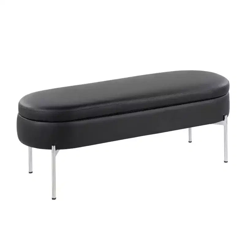 Banc de rangement en similicuir et chrome

