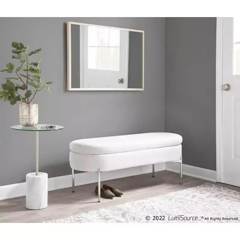 Banc de rangement en similicuir et chrome

