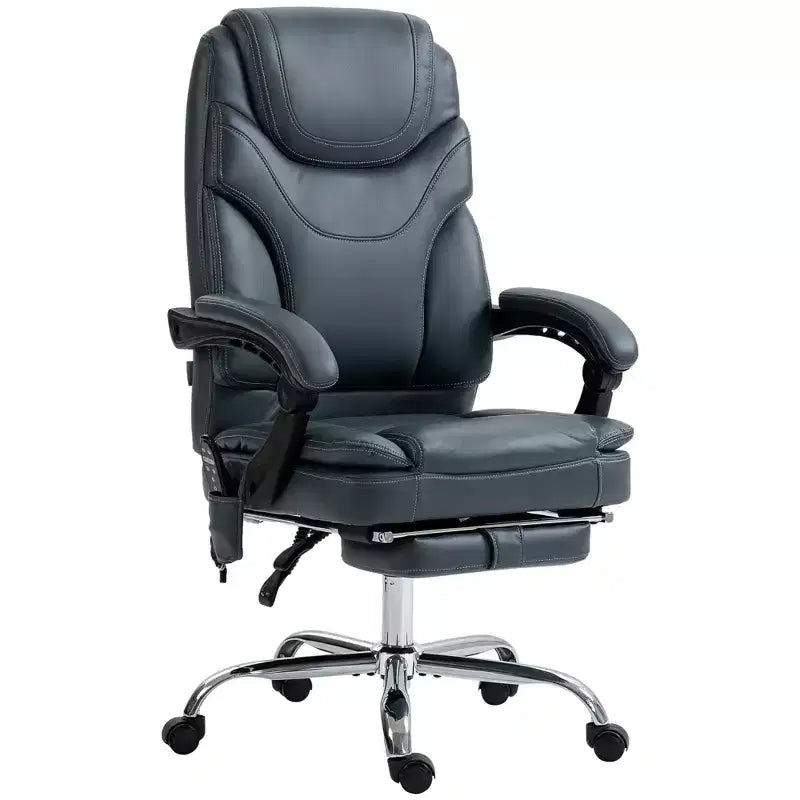 Fauteuil de bureau de massage vibrant avec chauffage, hauteur réglable, dossier haut, repose-pieds en cuir PU