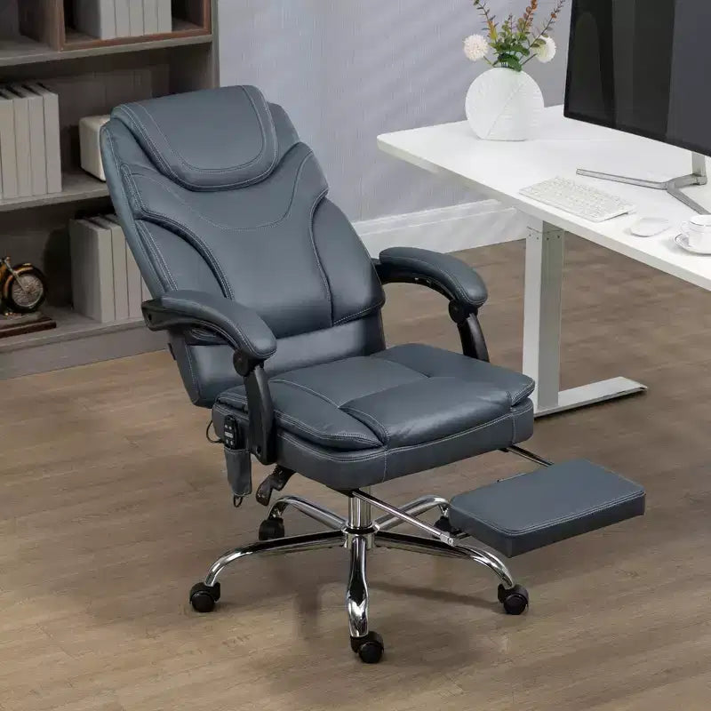 Fauteuil de bureau de massage vibrant avec chauffage, hauteur réglable, dossier haut, repose-pieds en cuir PU
