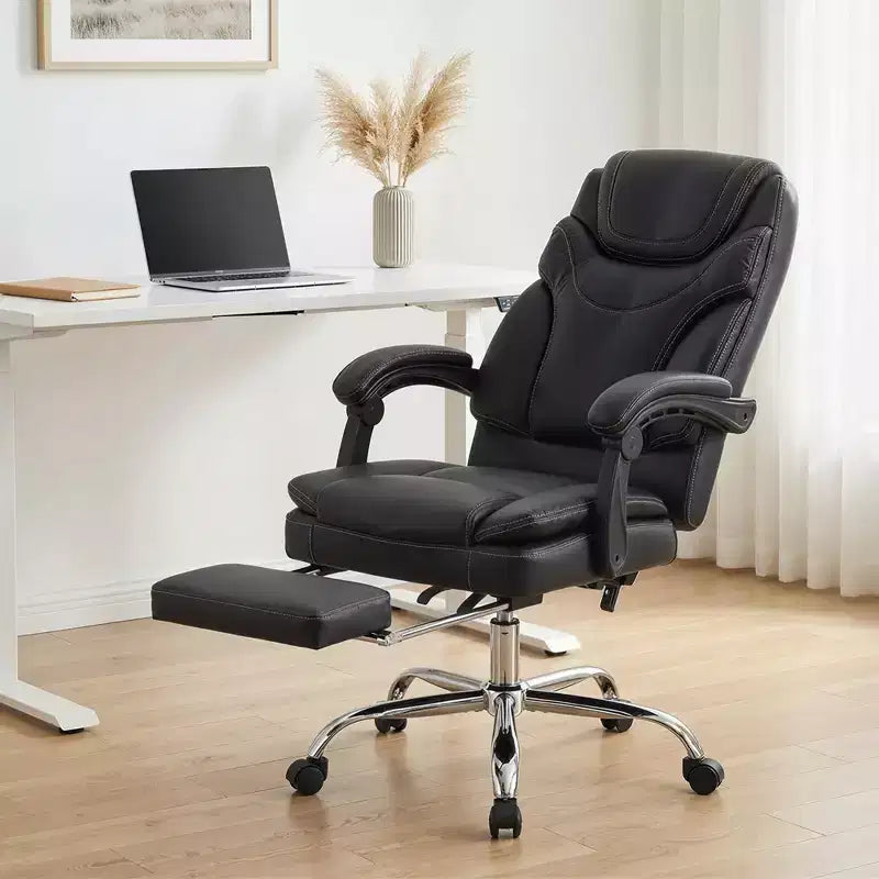 Fauteuil de bureau de massage vibrant avec chauffage, hauteur réglable, dossier haut, repose-pieds en cuir PU