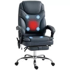 Fauteuil de bureau de massage vibrant avec chauffage, hauteur réglable, dossier haut, repose-pieds en cuir PU