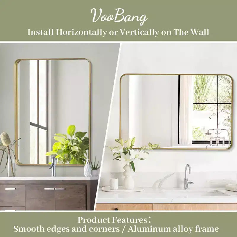 Miroir de salle de bain mural rectangulaire, pour vanité, vertical ou horizontal