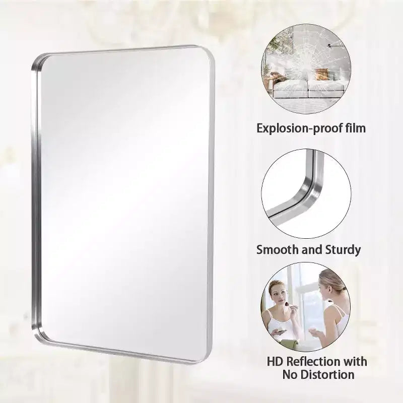Miroir de salle de bain mural rectangulaire, pour vanité, vertical ou horizontal
