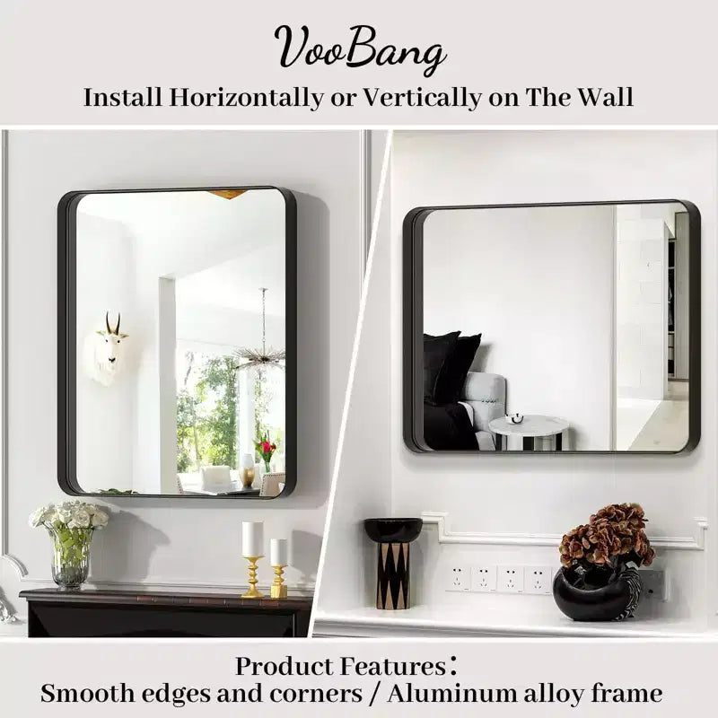 Miroir de salle de bain mural rectangulaire, pour vanité, vertical ou horizontal