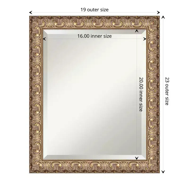 Miroir mural encadré en bois biseauté doré