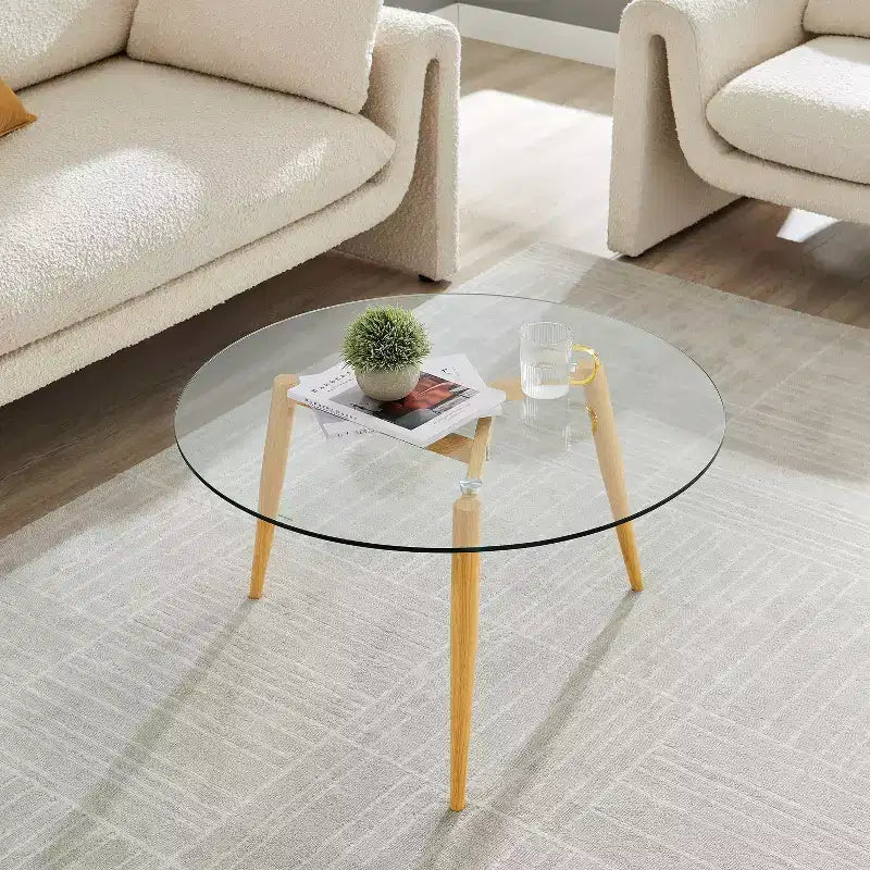 Table basse et table d'appoint rondes en verre, style moderne du milieu du siècle