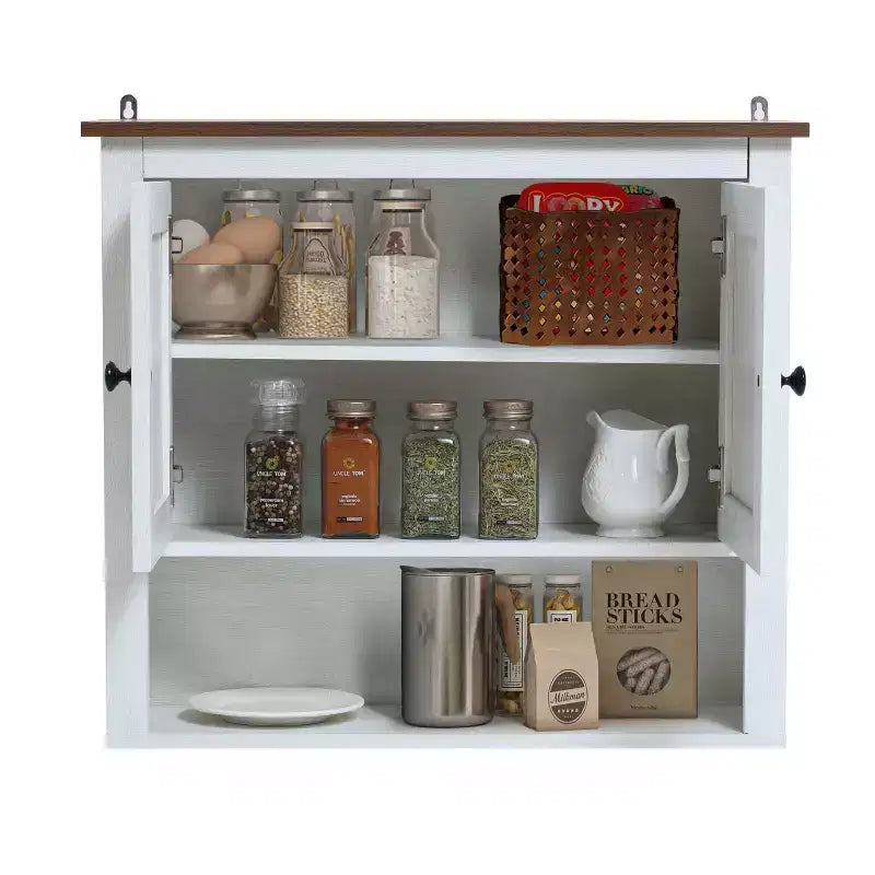 Meuble haut de salle de bain mural à 2 portes en bois manufacturé blanc style ferme