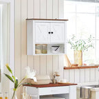 Meuble haut de salle de bain mural à 2 portes en bois manufacturé blanc style ferme