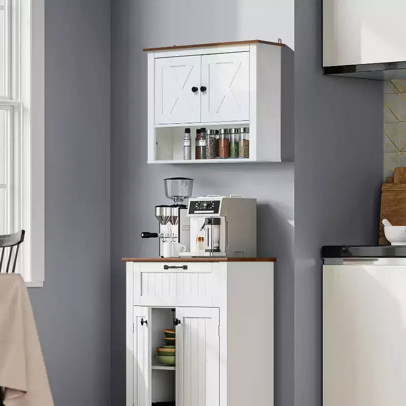 Meuble haut de salle de bain mural à 2 portes en bois manufacturé blanc style ferme