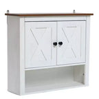 Meuble haut de salle de bain mural à 2 portes en bois manufacturé blanc style ferme