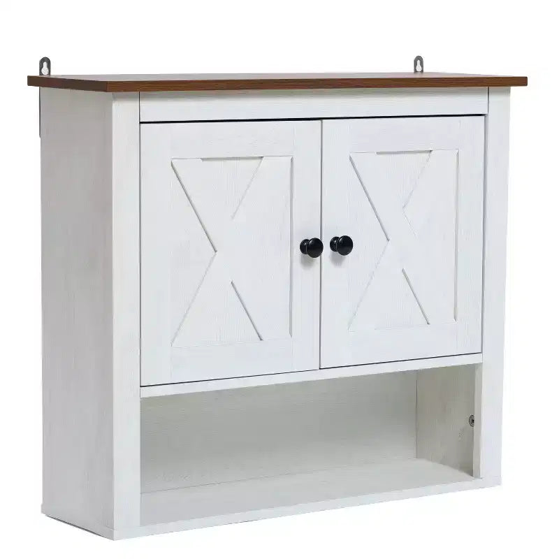 Meuble haut de salle de bain mural à 2 portes en bois manufacturé blanc style ferme