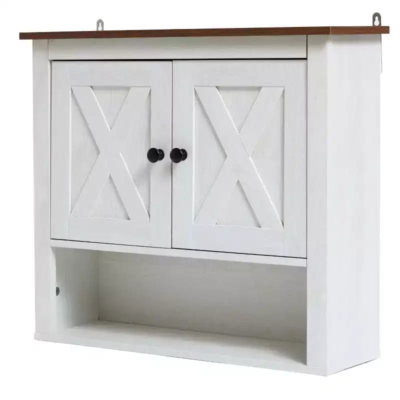 Meuble haut de salle de bain mural à 2 portes en bois manufacturé blanc style ferme