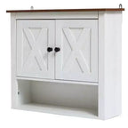 Meuble haut de salle de bain mural à 2 portes en bois manufacturé blanc style ferme