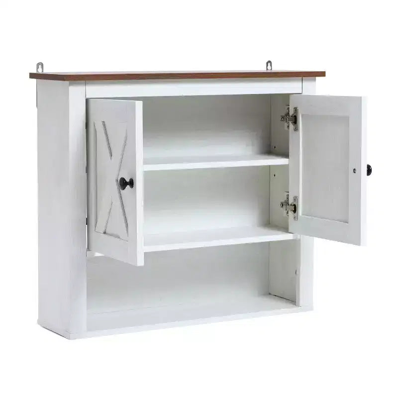 Meuble haut de salle de bain mural à 2 portes en bois manufacturé blanc style ferme