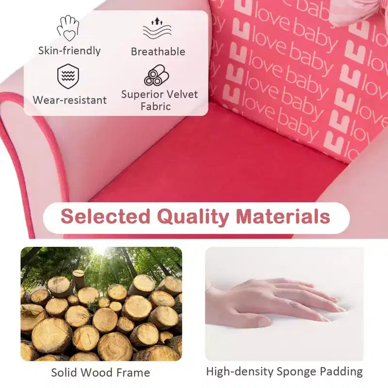 Joli canapé rose avec nœud, pour enfants, fauteuil rembourré pour tout-petits