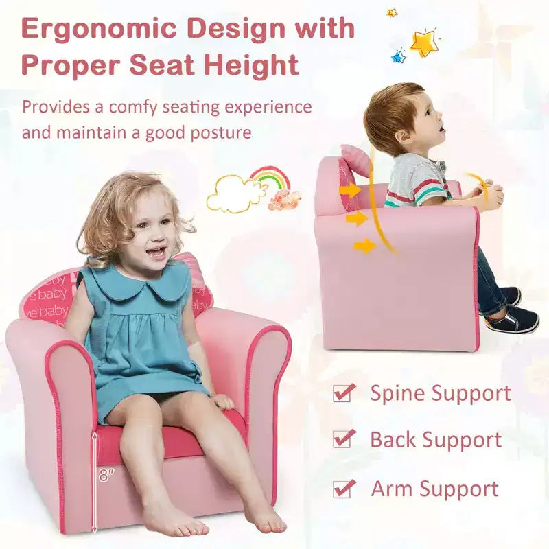 Joli canapé rose avec nœud, pour enfants, fauteuil rembourré pour tout-petits