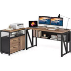Lantine 55 inches L Shaped Computer Desk with Storage Shelves and Mobile File Cabinet Executive Desk for Home Office Furniture Sets