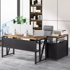 Bureau d'ordinateur en forme de L avec étagères de rangement et classeur mobile