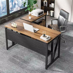 Bureau d'ordinateur en forme de L avec étagères de rangement et classeur mobile