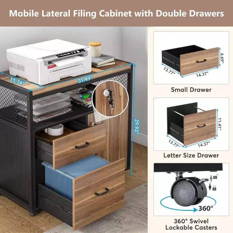 Bureau d'ordinateur en forme de L avec étagères de rangement et classeur mobile