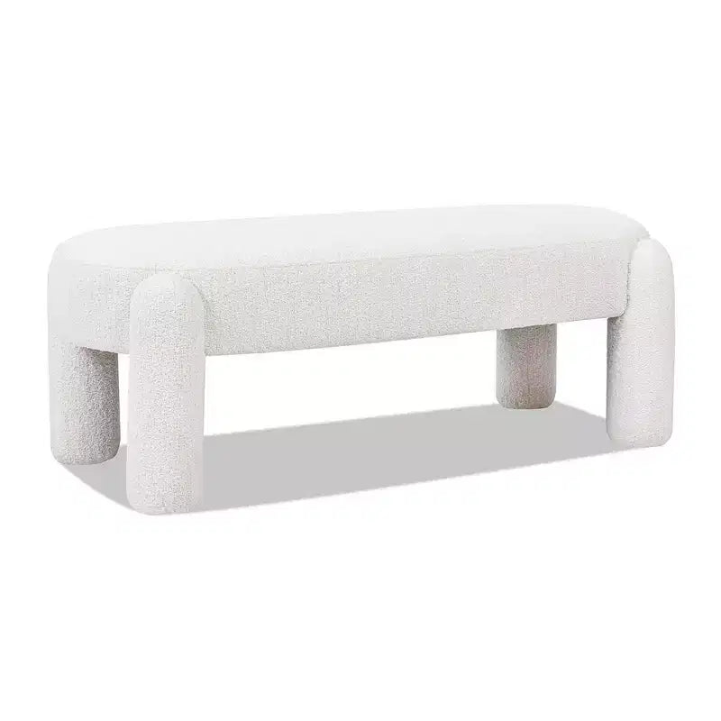 Hugo 49 Oval Fully Upholstered Bench Milk Cream White Boucle