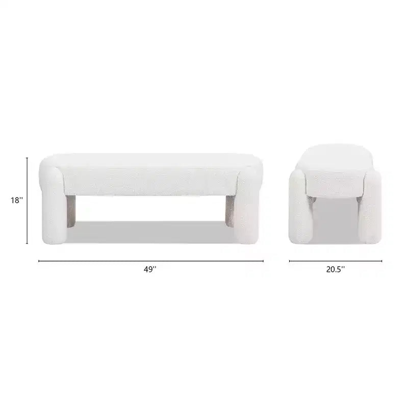 Banc ovale entièrement rembourré Boucle blanc crème laiteux