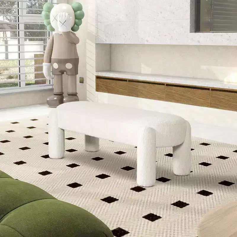 Banc ovale entièrement rembourré Boucle blanc crème laiteux