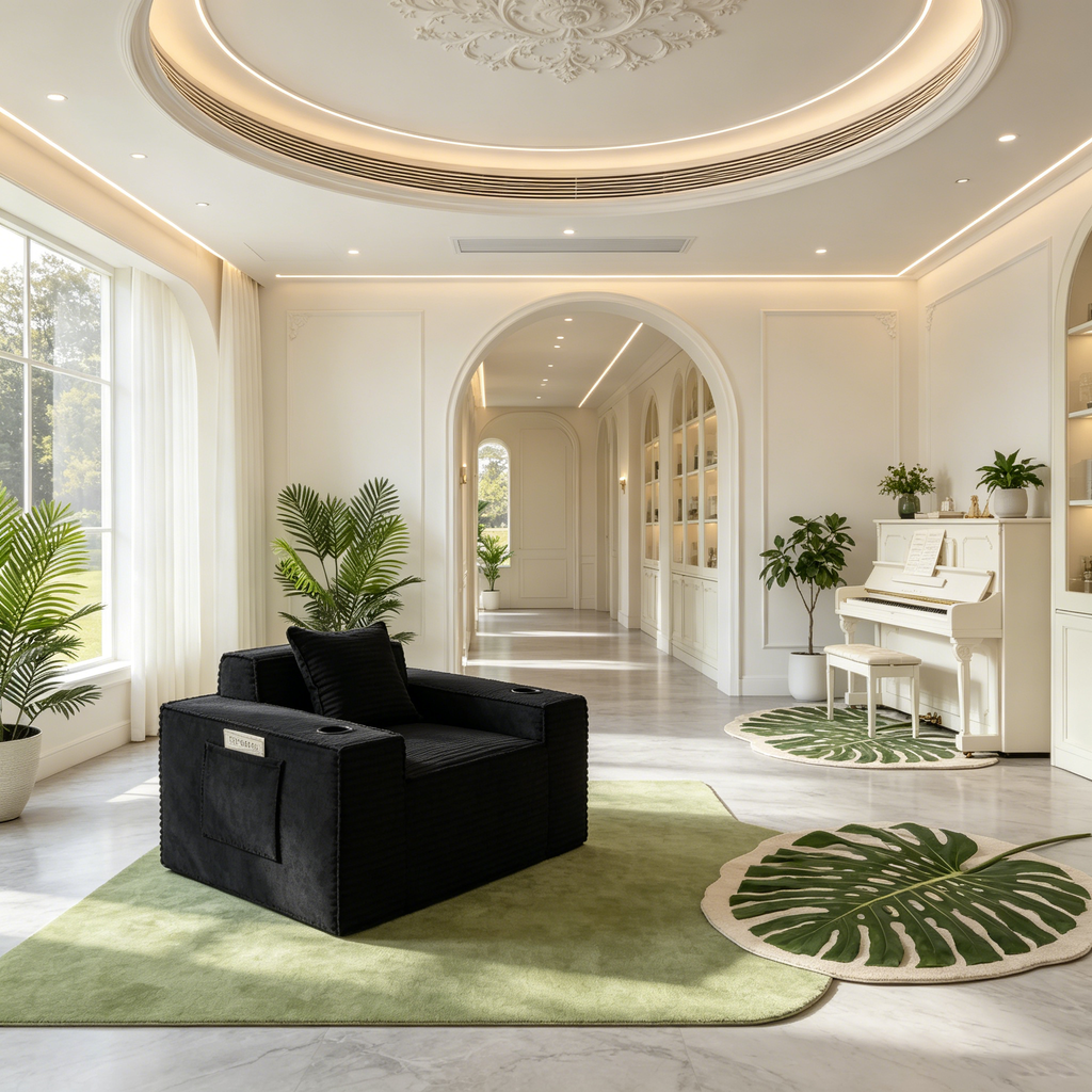 Fauteuil simple en velours côtelé moderne avec porte-gobelet, siège profond et confortable