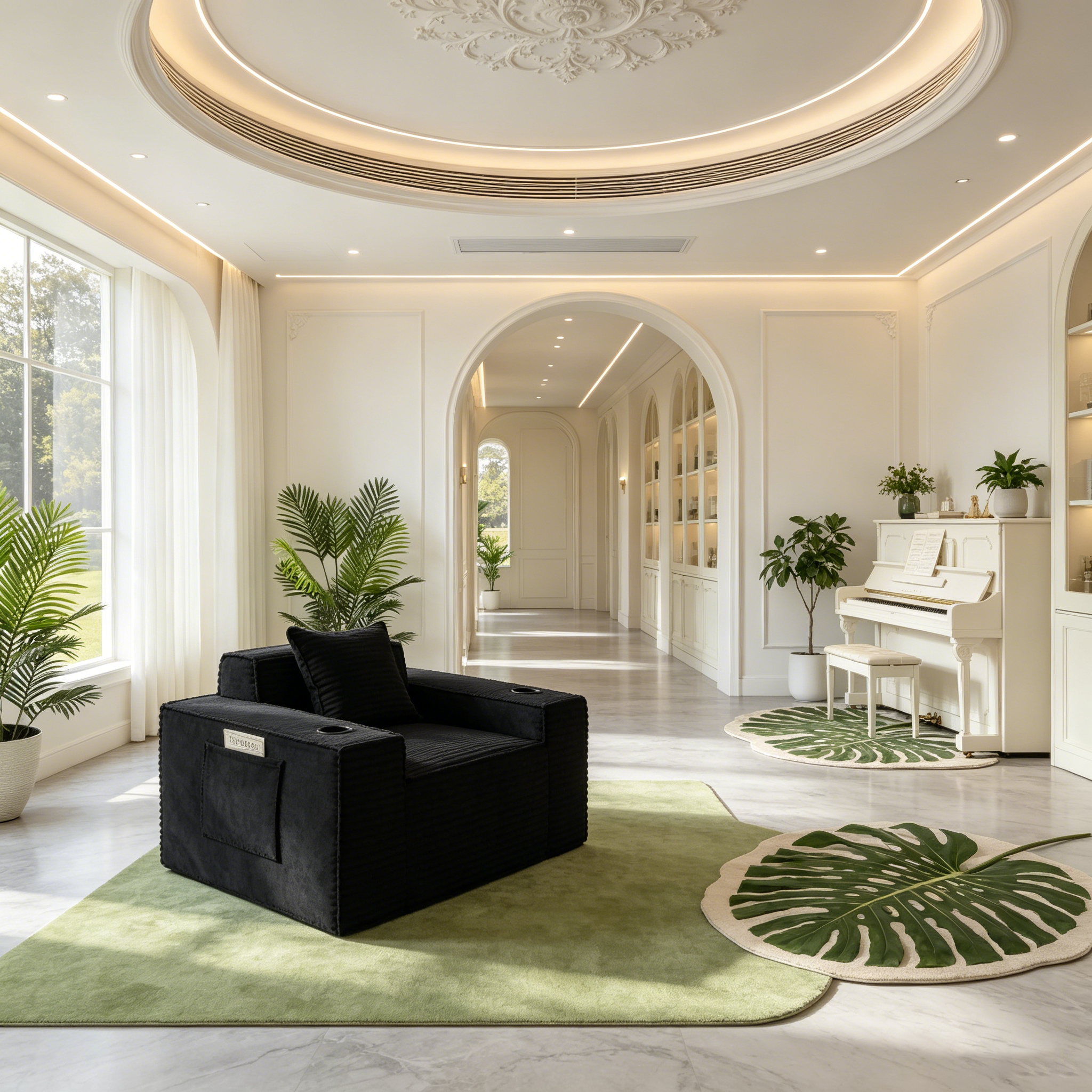 Fauteuil simple en velours côtelé moderne avec porte-gobelet, siège profond et confortable